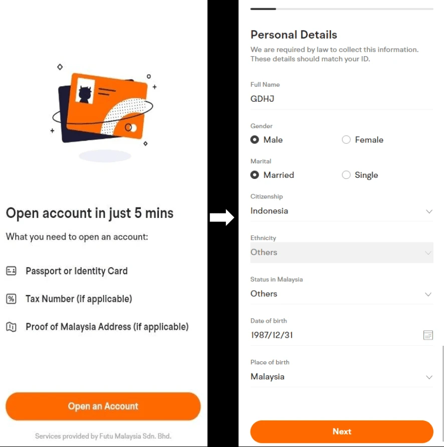 Moomoo開戶步驟1:填寫個人基本資料