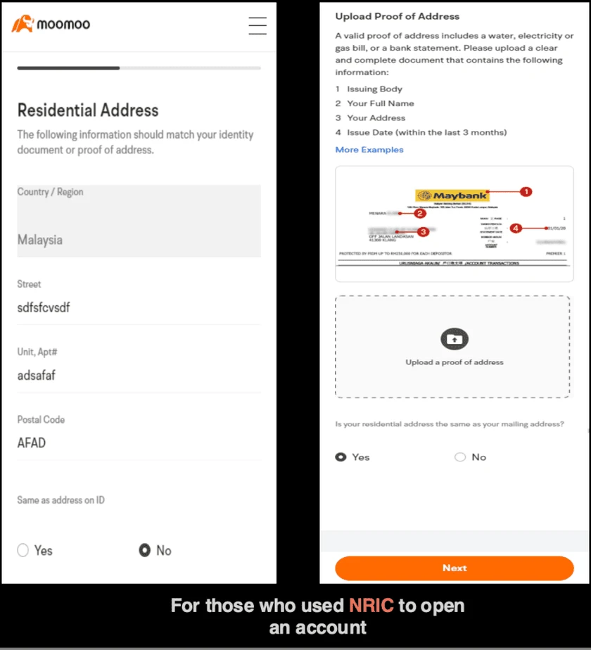 Moomoo開戶步驟3:填寫居住地址