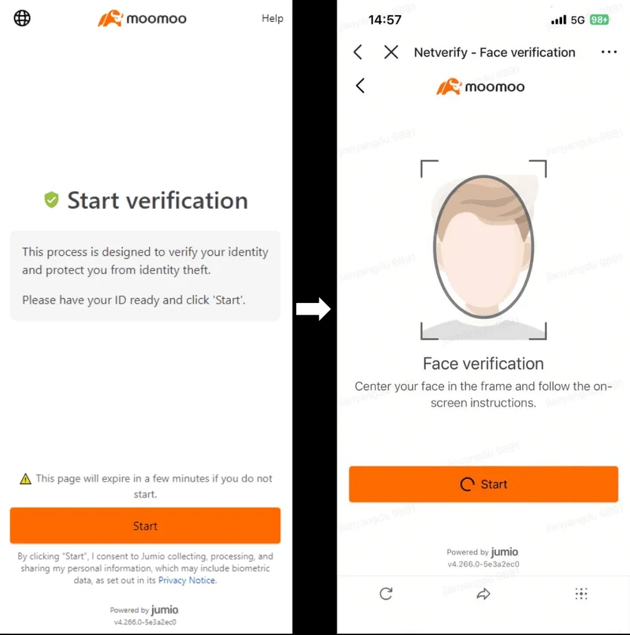 Moomoo開戶步驟5:進行人臉面部識別